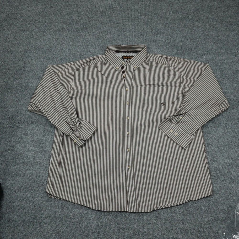 Ariat Shirt Mens XXL Brown Striped Pro Series Western Button Down Long Sleeve